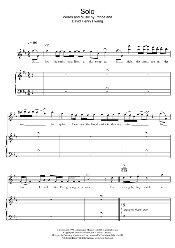 Prince Solo Musik Noten - Piano, Vocal & Guitar Chords - 115119-0