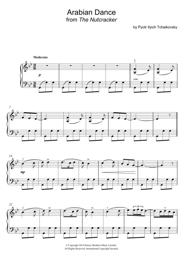 Pyotr Il'yich Tchaikovsky Arabian Dance ("Coffee") Musik Noten - Easy Piano - 118216-0