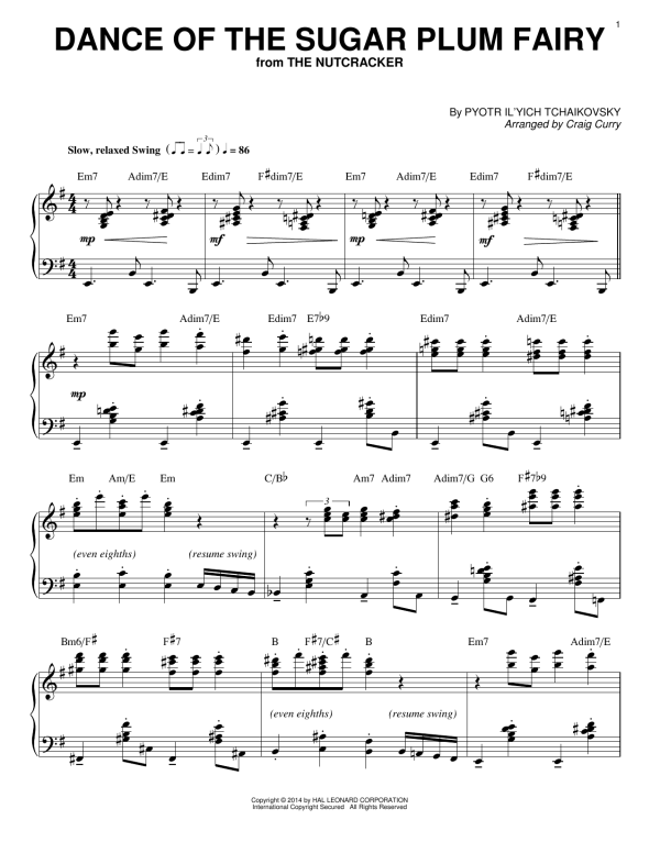 Pyotr Il'yich Tchaikovsky Dance Of The Sugar Plum Fairy (from The Nutcracker) (arr. Craig Curry) Musik Noten - Piano Solo - 154181-0