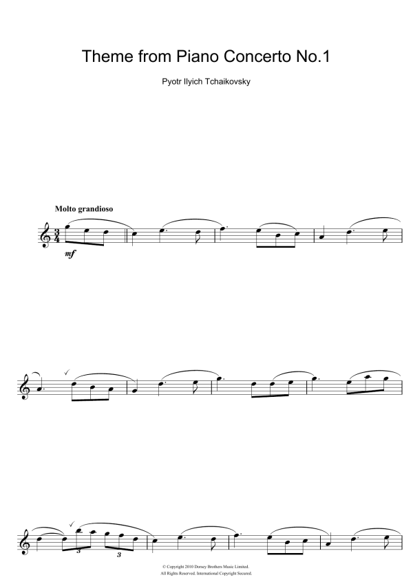 Pyotr Il'yich Tchaikovsky Piano Concerto No. 1 in B Flat Minor Op. 23 Musik Noten - Alto Sax Solo - 105566-0