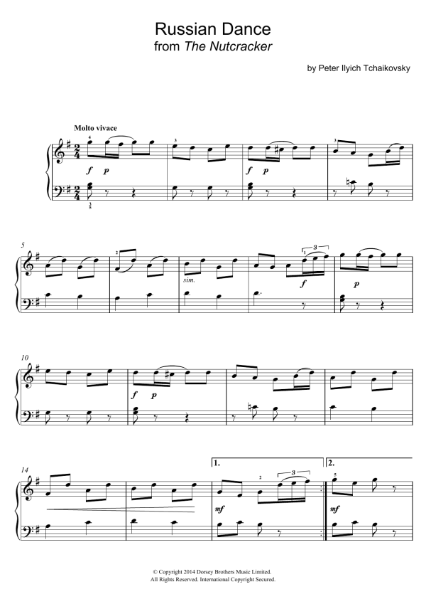 Pyotr Il'yich Tchaikovsky Russian Dance (from The Nutcracker Suite) Musik Noten - Easy Piano - 118209-0