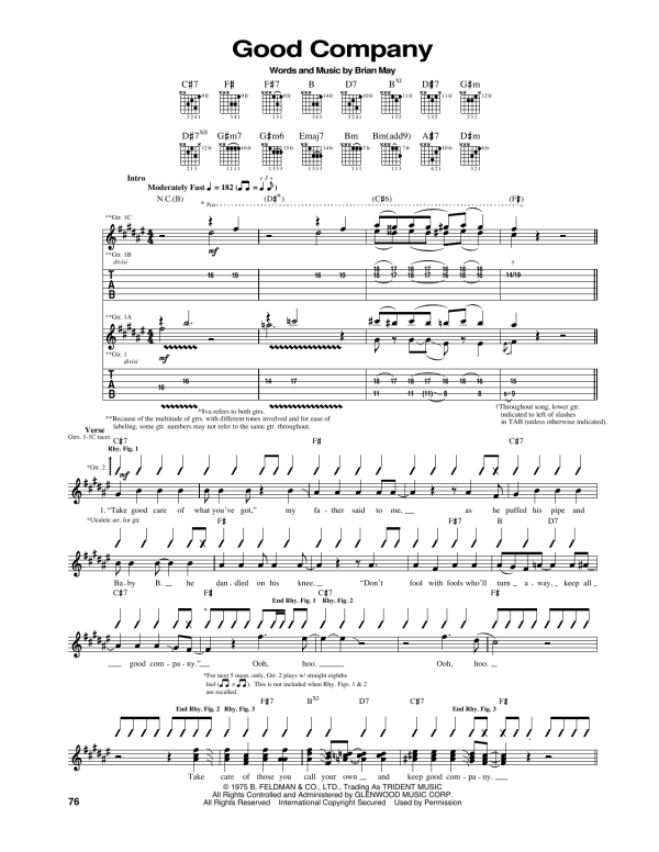 Queen Good Company Musik Noten - Guitar Tab - 165966-0