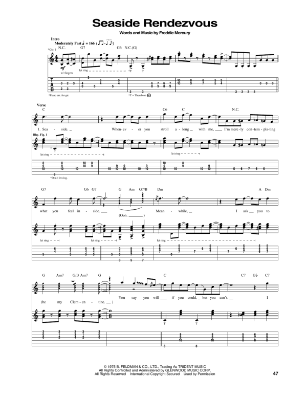 Queen Seaside Rendezvous Musik Noten - Guitar Tab - 165950-0