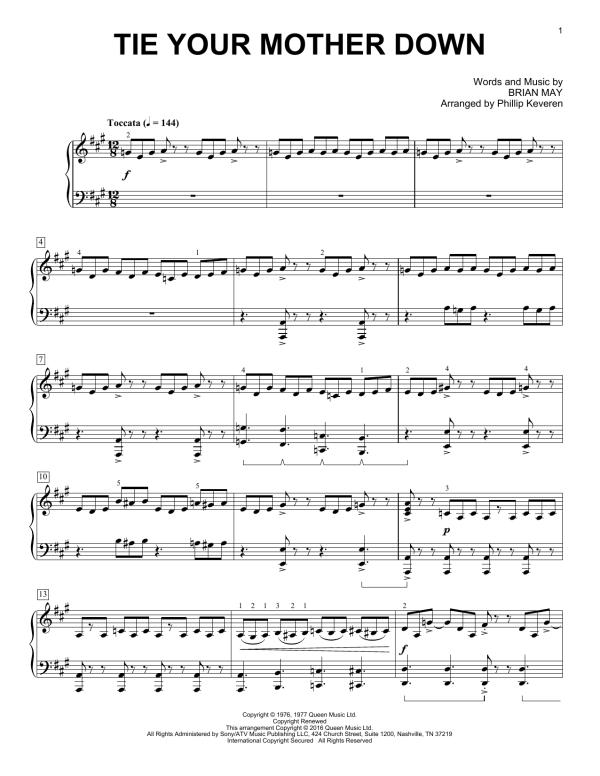 Queen Tie Your Mother Down [Classical version] (arr. Phillip Keveren) Musik Noten - Piano Solo - 171549-0