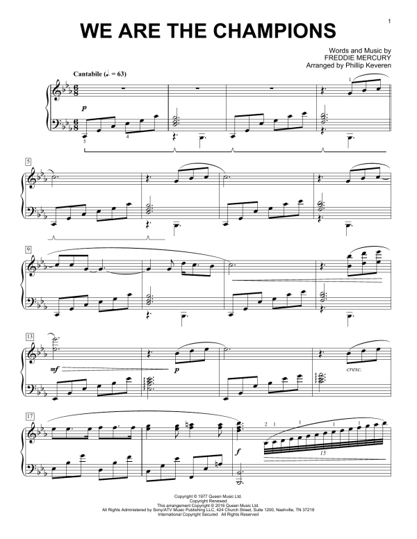 Queen We Are The Champions [Classical version] (arr. Phillip Keveren) Musik Noten - Piano Solo - 171552-0