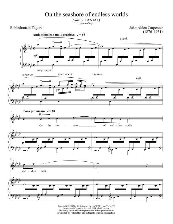 Rabindranath Tagore On The Seashore Of Endless Worlds Musik Noten - Piano & Vocal - 162457-0