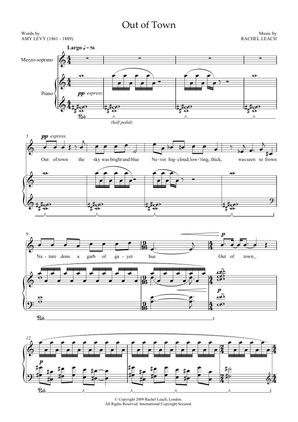 Rachel Leach Out of Town (for soprano and piano) Musik Noten - Piano & Vocal - 45950-0