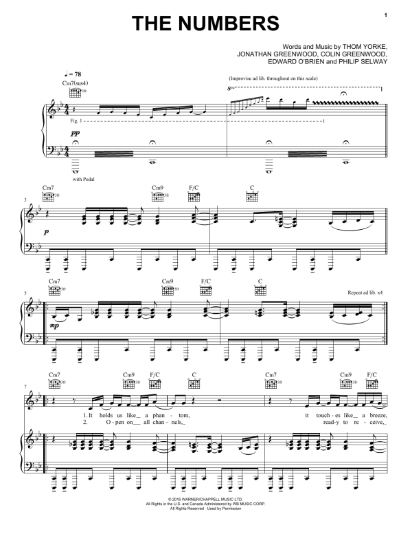 Radiohead The Numbers Musik Noten - Piano, Vocal & Guitar Chords - 177676-0