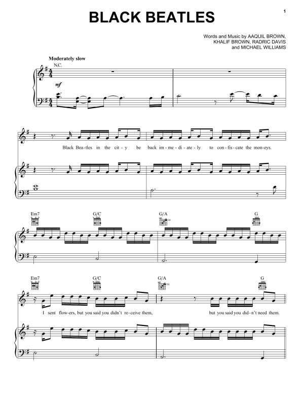Rae Sremmurd feat. Gucci Mane Black Beatles Musik Noten - Piano, Vocal & Guitar Chords - 177310-0