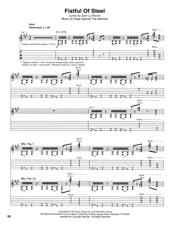 Rage Against The Machine Fistful Of Steel Musik Noten - Guitar Tab - 170519-0