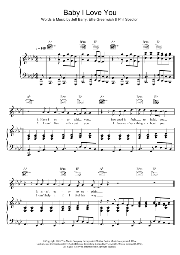 Ramones Baby I Love You Musik Noten - Piano, Vocal & Guitar Chords - 45135-0