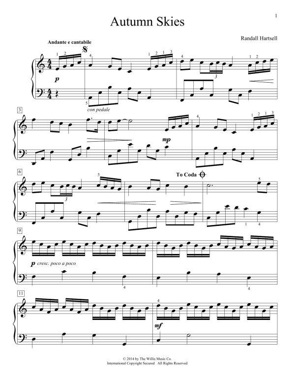 Randall Hartsell Autumn Skies Musik Noten - Educational Piano - 155904-0