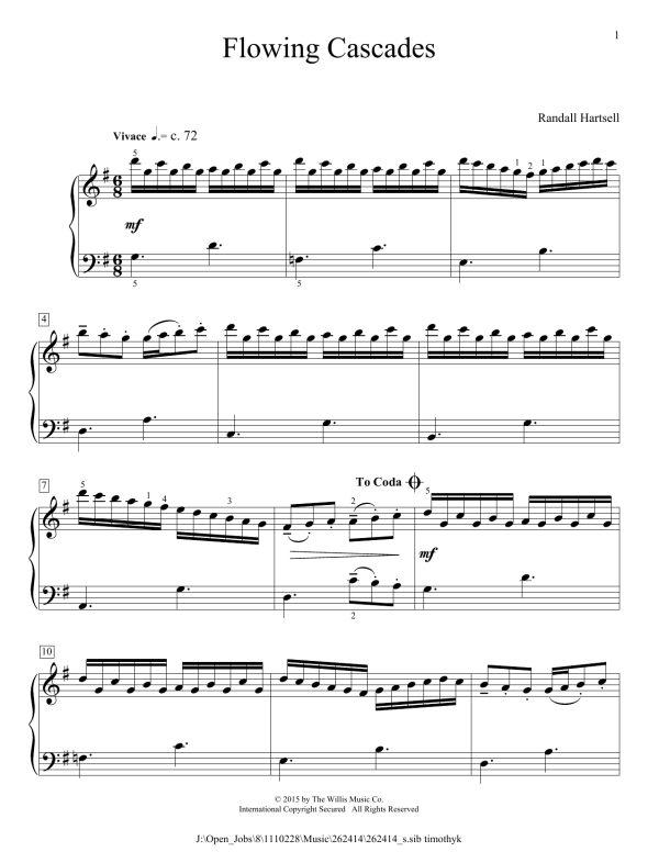 Randall Hartsell Flowing Cascades Musik Noten - Educational Piano - 158526-0
