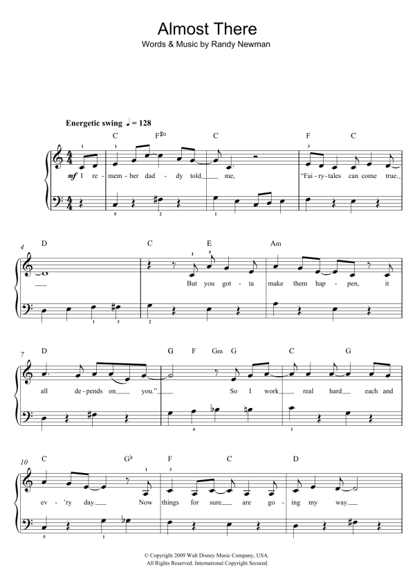 Randy Newman Almost There (from The Princess and the Frog) Musik Noten - Piano & Vocal - 177576-0