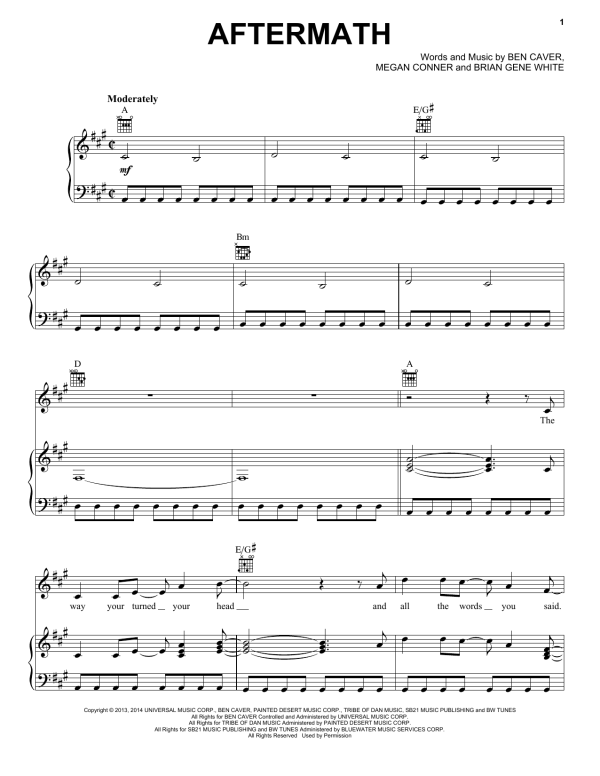 Rascal Flatts Aftermath Musik Noten - Piano, Vocal & Guitar Chords - 155644-0