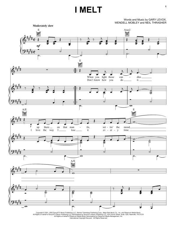 Rascal Flatts I Melt Musik Noten - Piano, Vocal & Guitar Chords - 24828-0