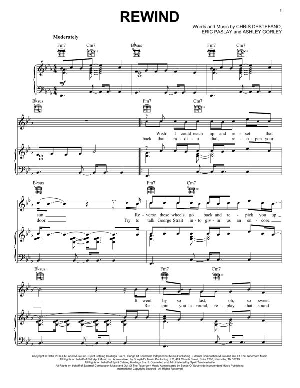 Rascal Flatts Rewind Musik Noten - Piano, Vocal & Guitar Chords - 153373-0