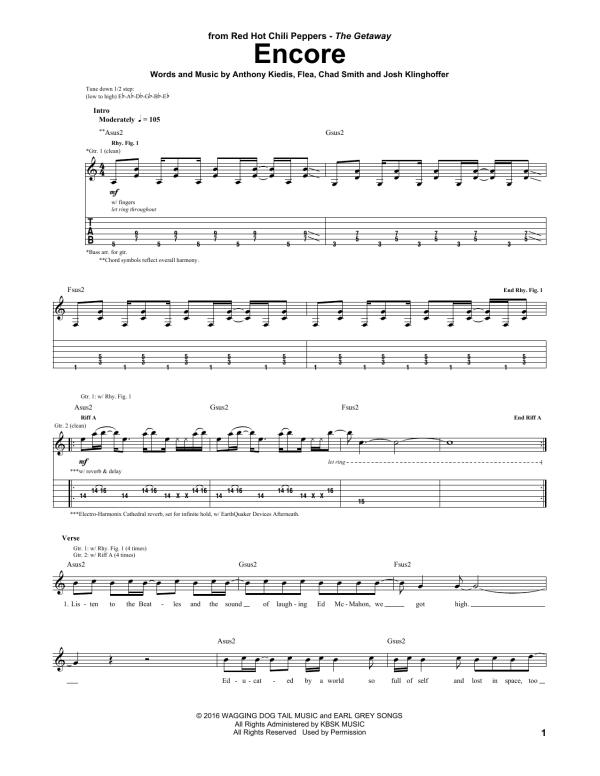Red Hot Chili Peppers Encore Musik Noten - Guitar Tab - 173988-0
