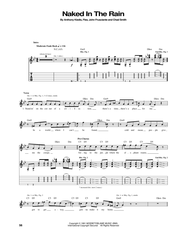 Red Hot Chili Peppers Naked In The Rain Musik Noten - Guitar Tab - 171958-0