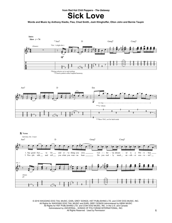 Red Hot Chili Peppers Sick Love Musik Noten - Guitar Tab - 173995-0