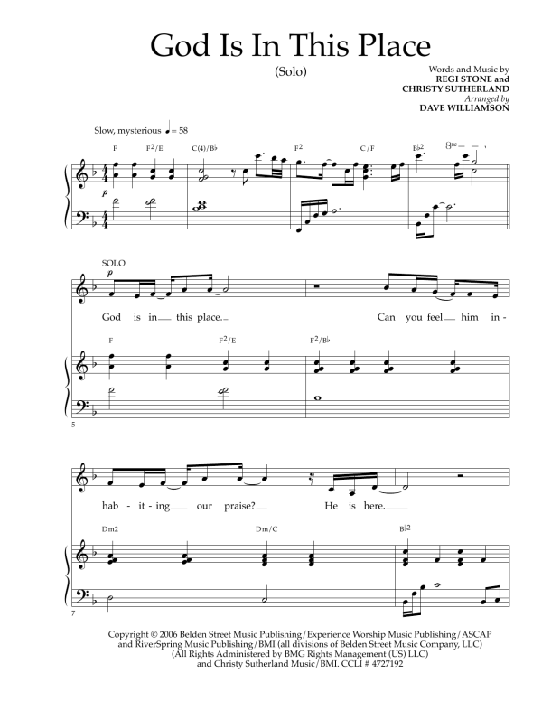 Regi Stone God Is In This Place Musik Noten - Piano & Vocal - 160810-0