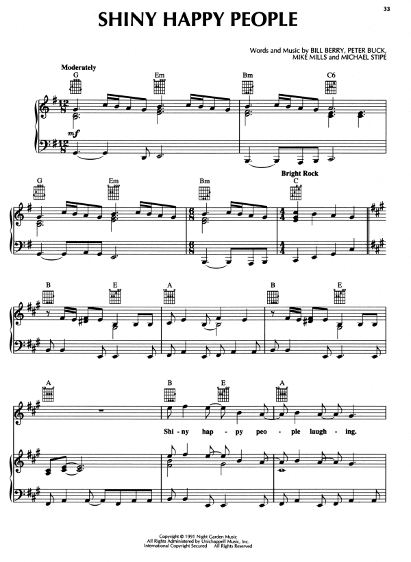 R.E.M. Shiny Happy People Musik Noten - Piano, Vocal & Guitar Chords - 156454-0