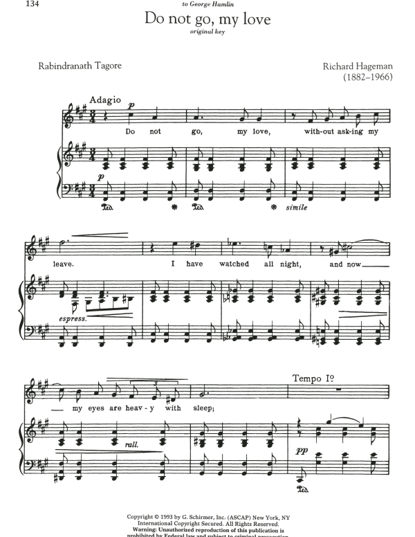 Richard Hageman Do Not Go, My Love Musik Noten - Piano & Vocal - 161653-0