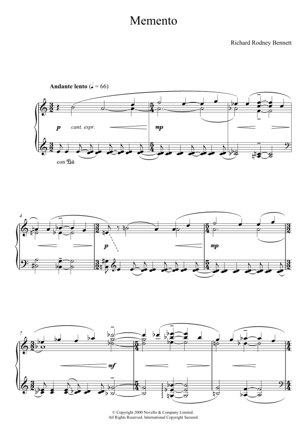 Richard Rodney Bennett Memento Musik Noten - Piano Solo - 118530-0