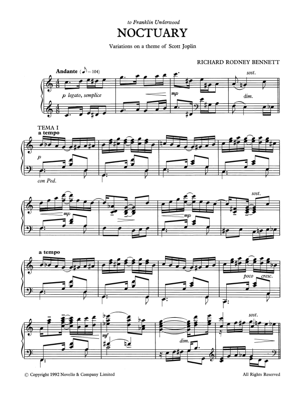 Richard Rodney Bennett Noctuary Musik Noten - Piano Solo - 122157-0