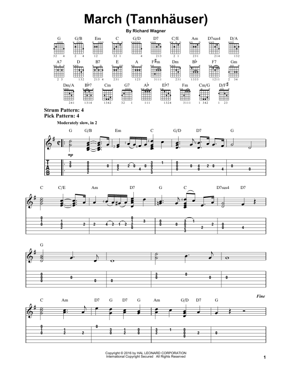 Richard Wagner March (Tannhauser) Musik Noten - Easy Guitar Tab - 167508-0