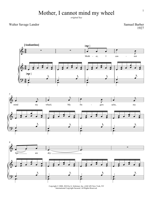 Richard Walters Mother, I Can Not Mind My Wheel Musik Noten - Piano & Vocal - 159130-0