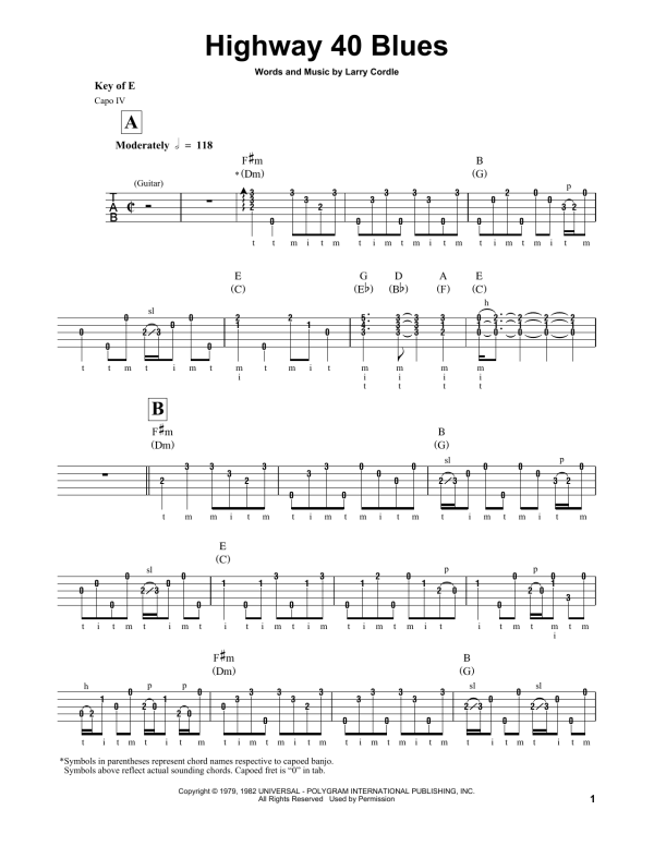Ricky Skaggs Highway 40 Blues Musik Noten - Banjo Tab - 175885-0