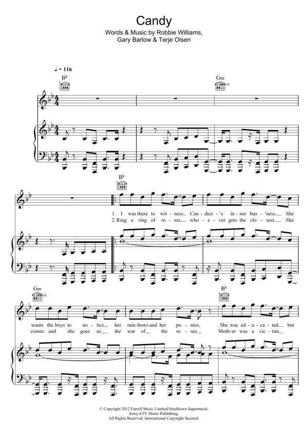 Robbie Williams Candy Musik Noten - Piano, Vocal & Guitar Chords - 115101-0