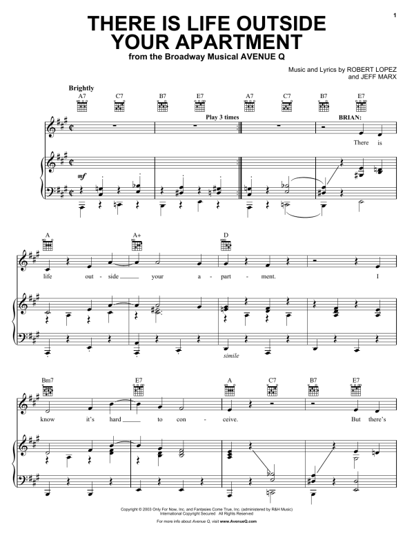 Robert Lopez & Jeff Marx There Is Life Outside Your Apartment (from Avenue Q) Musik Noten - Piano, Vocal & Guitar Chords - 28516-0