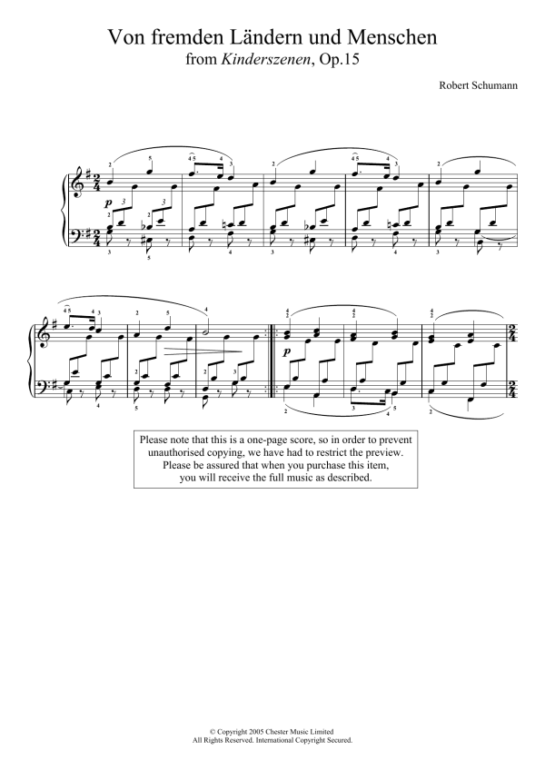 Robert Schumann From Foreign Lands And People (from Scenes From Childhood) Musik Noten - Piano Solo - 119086-0