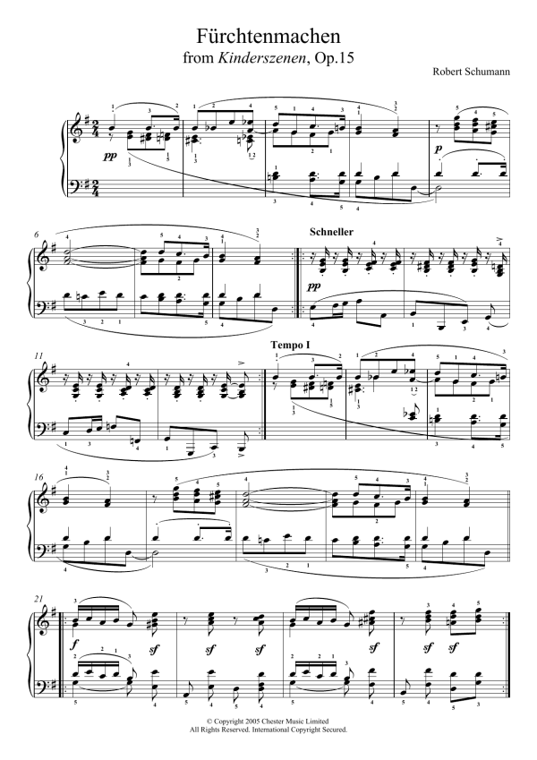 Robert Schumann Furchtenmachen Musik Noten - Piano Solo - 119085-0