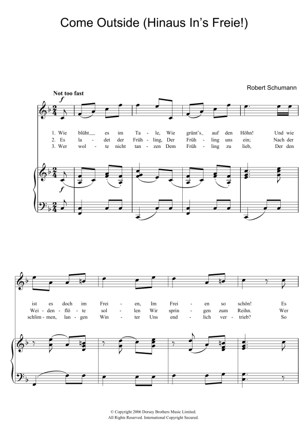 Robert Schumann Hinaus In's Freie! (Come Outside!) Musik Noten - Piano & Vocal - 46999-0