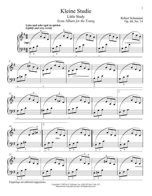 Robert Schumann Little Study, Op. 68, No. 14 (Kleine Studie) Musik Noten - Piano Solo - 53021-0