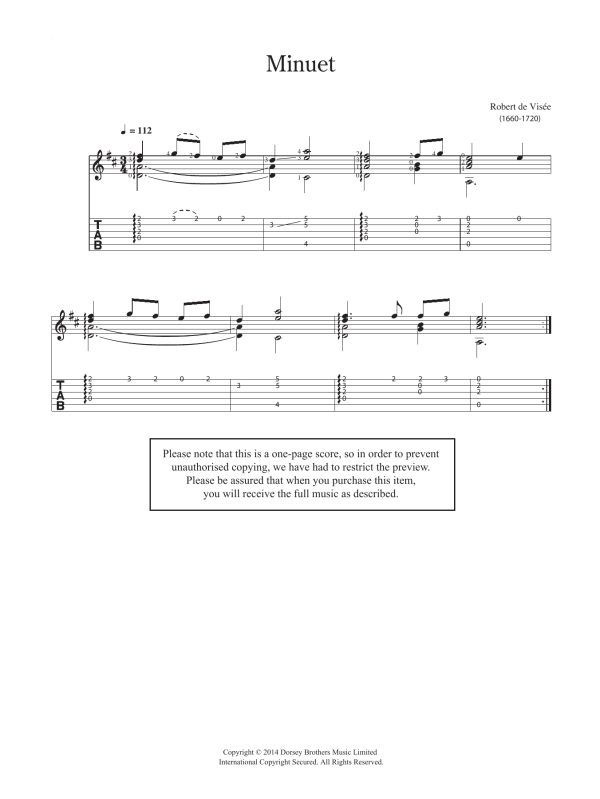 Robert Visee Minuet Musik Noten - Easy Guitar - 118956-0