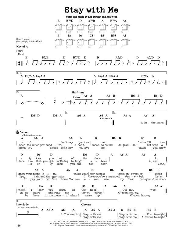 Rod Stewart Stay With Me Musik Noten - Guitar Cheat Sheet - 164137-0