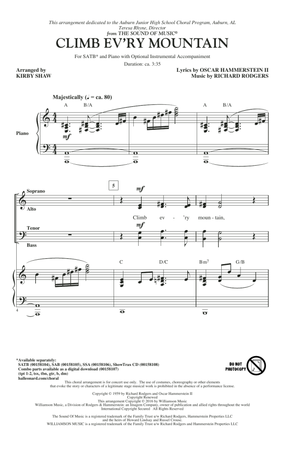 Rodgers & Hammerstein Climb Ev'ry Mountain (from The Sound of Music) (arr. Kirby Shaw) Musik Noten - SATB Choir - 170277-0