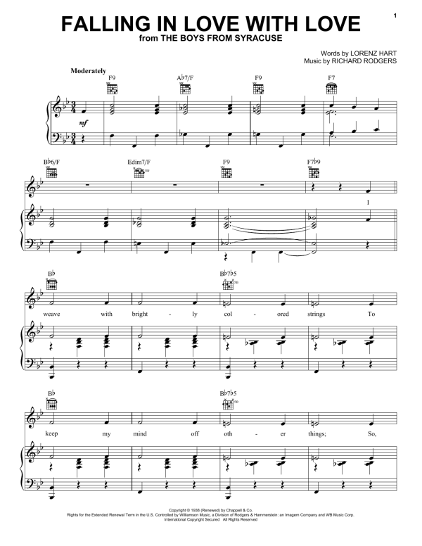 Rodgers & Hart Falling In Love With Love (from Cinderella) Musik Noten - Piano, Vocal & Guitar Chords - 16362-0