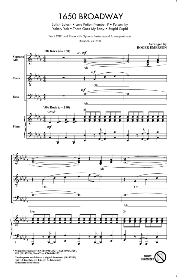 Roger Emerson 1650 Broadway (Medley) Musik Noten - SSA Choir - 159971-0