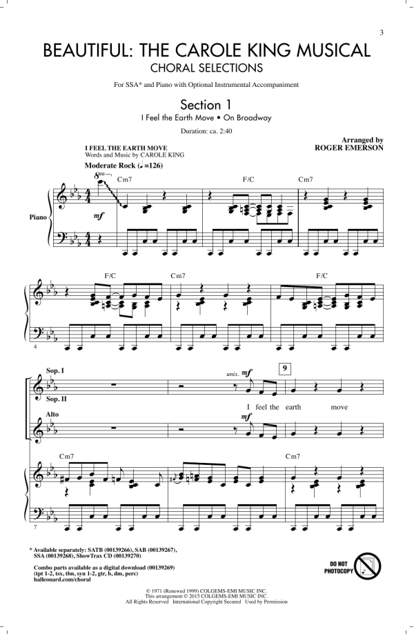 Roger Emerson Beautiful: The Carole King Musical (Choral Selections) Musik Noten - SSA Choir - 159864-0