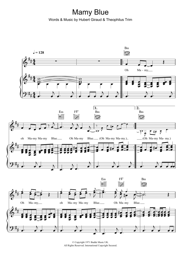 Roger Whittaker Mamy Blue Musik Noten - Piano, Vocal & Guitar Chords - 114995-0