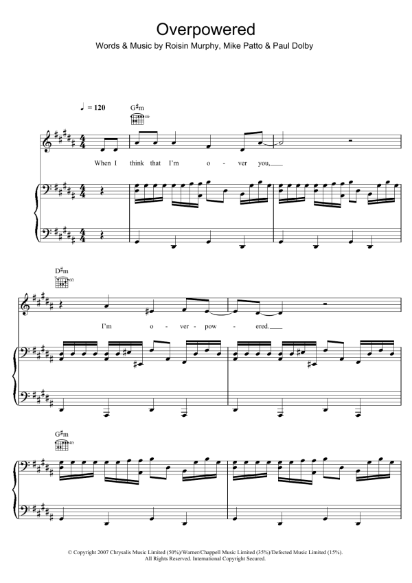 Roisin Murphy Overpowered Musik Noten - Piano, Vocal & Guitar Chords - 100071-0