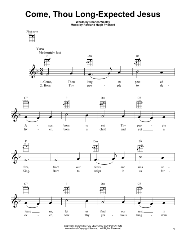 Rowland Hugh Prichard Come, Thou Long-Expected Jesus Musik Noten - Ukulele - 161166-0