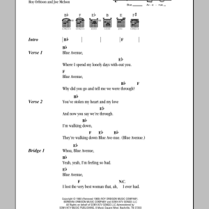 Roy Orbison Blue Avenue Musik Noten - Guitar Chords/Lyrics - 78945-0
