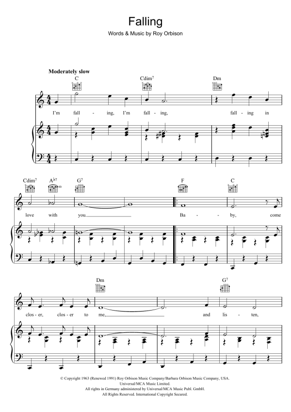 Roy Orbison Falling Musik Noten - Piano, Vocal & Guitar Chords - 41280-0