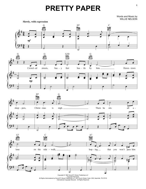 Roy Orbison Pretty Paper Musik Noten - Guitar Chords/Lyrics - 80784-0
